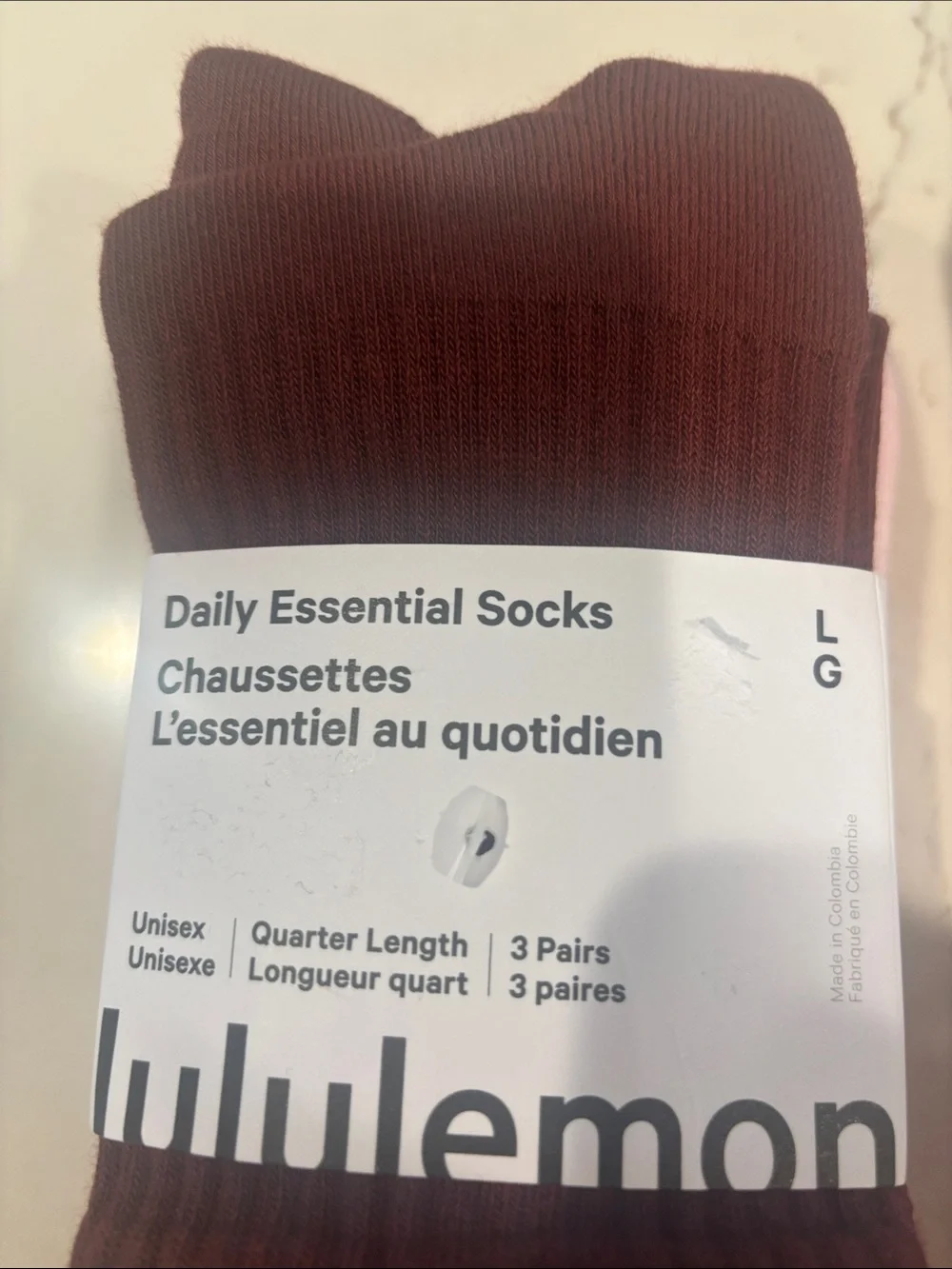 lululemon Daily Essential Unisex Socks 3-Pack, Quarter Length, Sz Large-9.5-12 W